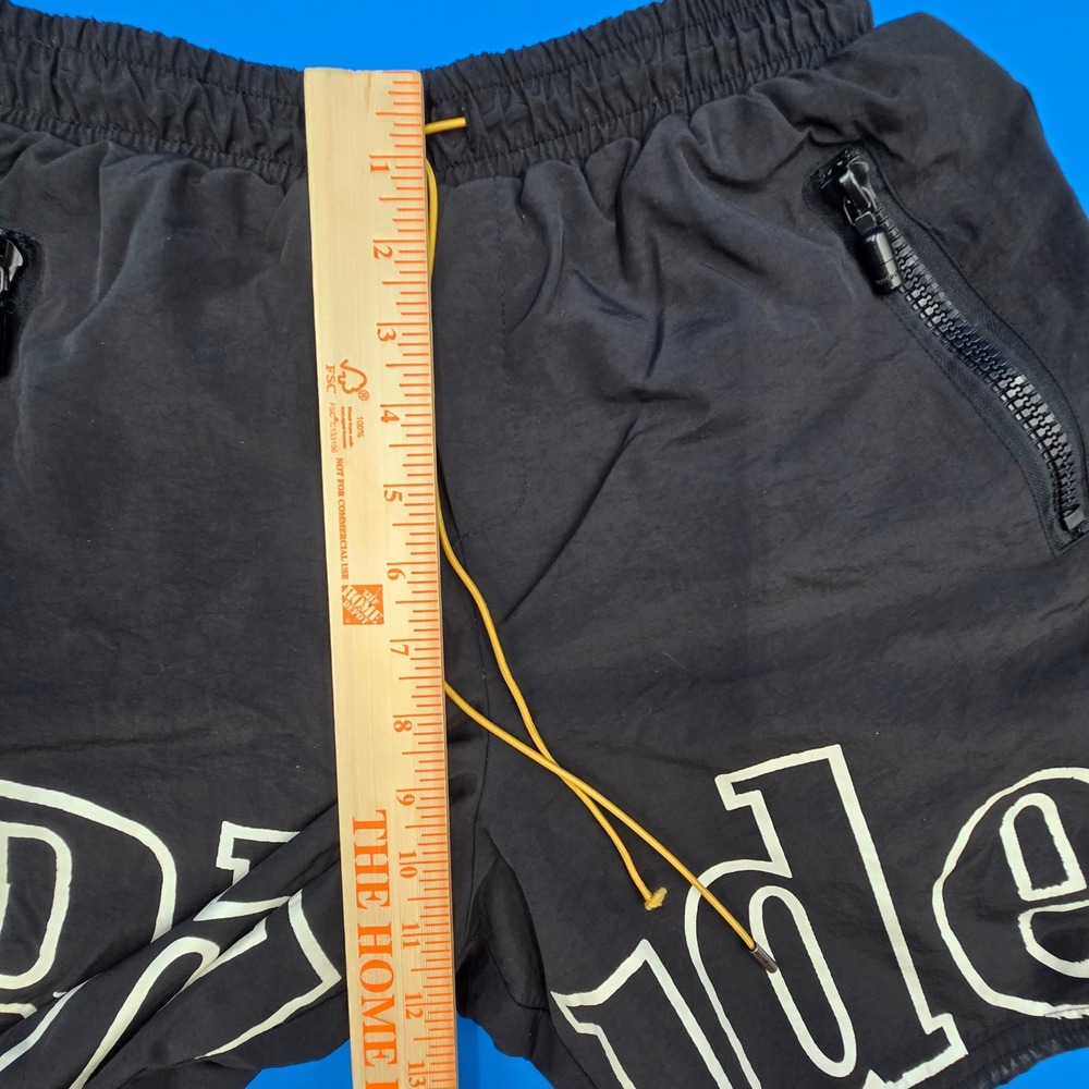 Rhude Mens Black Logo Nylon Shorts Yellow Drawstring Size M Streetwear Luxury - Picture 10 of 11